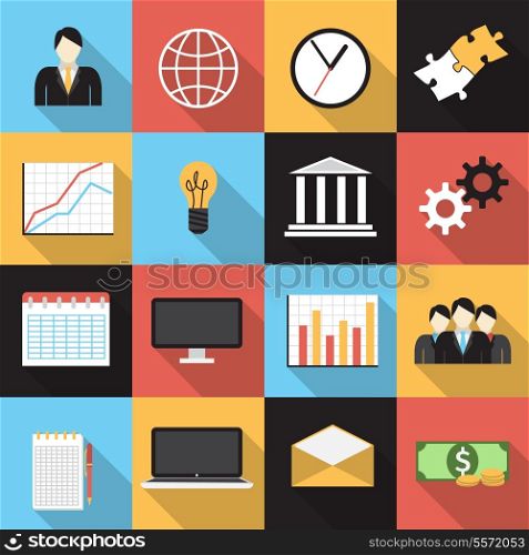 Business flat generic icons set of people teamwork charts graphs and finance isolated vector illustration