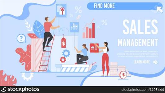 Business Flat Landing Page for Online Service Helping in Sales Management, Financial Strategy Planning. Cartoon People Analyzing Statistics, Choosing Effective Marketing Plan. Vector Illustration. Business Landing Page for Sales Management Service