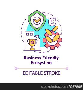 Business-friendly ecosystem concept icon. Singapore business environment abstract idea thin line illustration. Isolated outline drawing. Editable stroke. Roboto-Medium, Myriad Pro-Bold fonts used. Business-friendly ecosystem concept icon