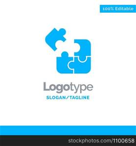 Business, Game, Logic, Puzzle, Square Blue Solid Logo Template. Place for Tagline
