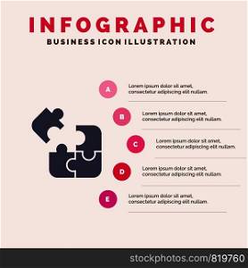 Business, Game, Logic, Puzzle, Square Solid Icon Infographics 5 Steps Presentation Background