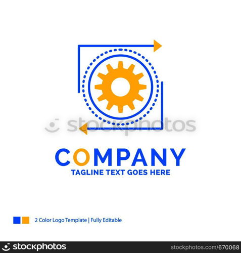 Business, gear, management, operation, process Blue Yellow Business Logo template. Creative Design Template Place for Tagline.