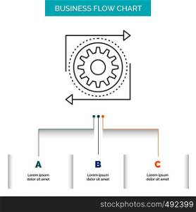 Business, gear, management, operation, process Business Flow Chart Design with 3 Steps. Line Icon For Presentation Background Template Place for text. Vector EPS10 Abstract Template background