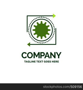 Business, gear, management, operation, process Flat Business Logo template. Creative Green Brand Name Design.