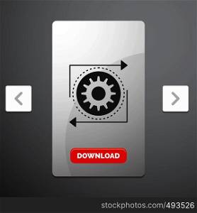 Business, gear, management, operation, process Glyph Icon in Carousal Pagination Slider Design & Red Download Button. Vector EPS10 Abstract Template background