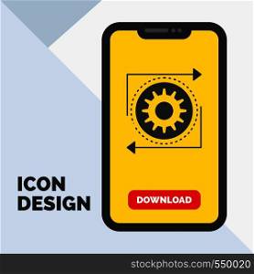 Business, gear, management, operation, process Glyph Icon in Mobile for Download Page. Yellow Background. Vector EPS10 Abstract Template background
