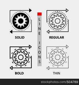 Business, gear, management, operation, process Icon in Thin, Regular, Bold Line and Glyph Style. Vector illustration. Vector EPS10 Abstract Template background