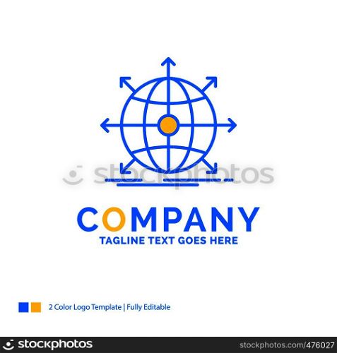 business, global, international, network, web Blue Yellow Business Logo template. Creative Design Template Place for Tagline.