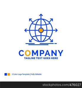 business, global, international, network, web Blue Yellow Business Logo template. Creative Design Template Place for Tagline.