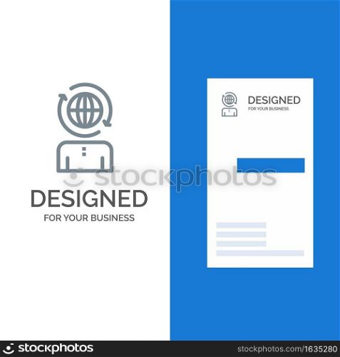 Business, Global, Management, Modern Grey Logo Design and Business Card Template
