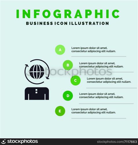 Business, Global, Management, Modern Solid Icon Infographics 5 Steps Presentation Background