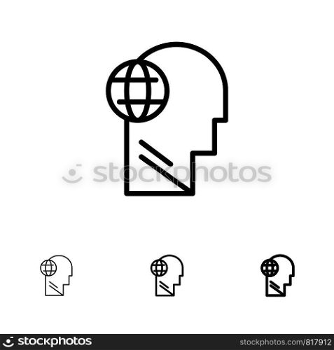 Business, Globe, Head, Mind, Think Bold and thin black line icon set