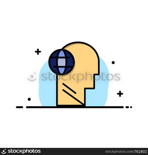 Business, Globe, Head, Mind, Think Business Logo Template. Flat Color