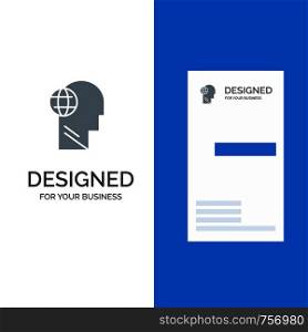 Business, Globe, Head, Mind, Think Grey Logo Design and Business Card Template