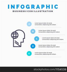 Business, Globe, Head, Mind, Think Line icon with 5 steps presentation infographics Background