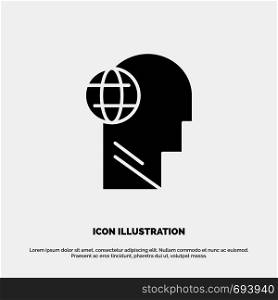 Business, Globe, Head, Mind, Think solid Glyph Icon vector