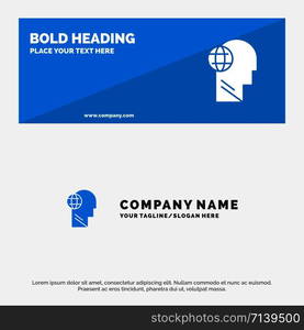 Business, Globe, Head, Mind, Think SOlid Icon Website Banner and Business Logo Template