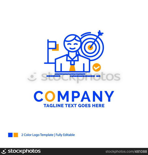 business, goal, hit, market, success Blue Yellow Business Logo template. Creative Design Template Place for Tagline.