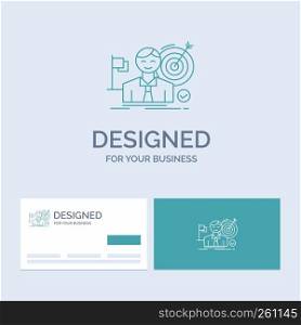 business, goal, hit, market, success Business Logo Line Icon Symbol for your business. Turquoise Business Cards with Brand logo template
