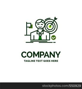business, goal, hit, market, success Flat Business Logo template. Creative Green Brand Name Design.