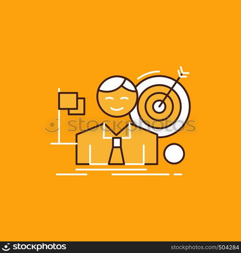 business, goal, hit, market, success Flat Line Filled Icon. Beautiful Logo button over yellow background for UI and UX, website or mobile application. Vector EPS10 Abstract Template background