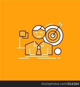business, goal, hit, market, success Flat Line Filled Icon. Beautiful Logo button over yellow background for UI and UX, website or mobile application. Vector EPS10 Abstract Template background