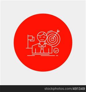 business, goal, hit, market, success White Line Icon in Circle background. vector icon illustration. Vector EPS10 Abstract Template background