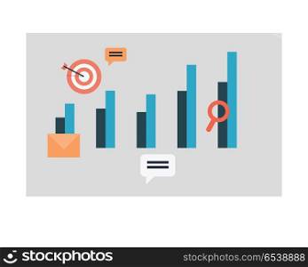 Business Graph and Chart Icons. Editable Symbols. Business graph and chart icons. Set of elements for creation infographic design. Editable isolated symbols. Target hit, emailing, web graphics. Part of series of successful leadership. Vector