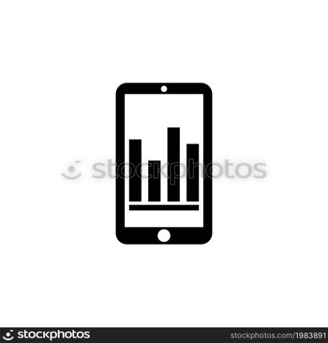 Business Graph on Smartphone, Column Chart. Flat Vector Icon illustration. Simple black symbol on white background Business Graph Chart on Smartphone sign design template for web and mobile UI element. Business Graph on Smartphone, Column Chart Flat Vector Icon