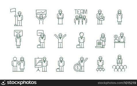 Business group icon. Office work people team meeting freelancer socializing colleague communications vector thin symbols isolated. Office meeting group, business team and teamwork management. Business group icon. Office work people team meeting freelancer socializing colleague communications vector thin symbols isolated