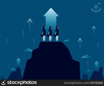 Business growt. Businesswomen team standing on mountain peak to success. Concept business vector illustration.