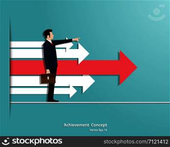 Business growth. Businessman pointing to target. Business concept. Achievement, Leadership, Vector illustration flat design
