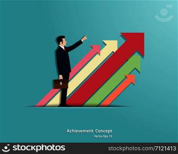 Business growth. Businessman pointing to target. Business concept. Achievement, Leadership, Vector illustration flat design