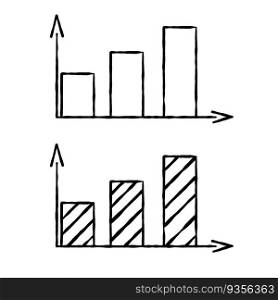 Business growth chart and columns. Analytics and data analysis. Doodle graph. Outline sketch cartoon illustration. Business growth chart and columns.