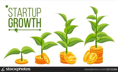 Business Growth Concept Vector. Tree Growing On Coins. Success Company. Stack Money Coins. Isolated Flat Cartoon Illustration. Business Growth Concept Vector. Plant From Money. Gold Coins. Success Company. Isolated Flat Cartoon Illustration
