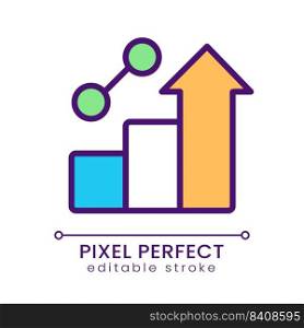 Business growth pixel perfect RGB color icon. Dynamic of development. Corporate progress. Isolated vector illustration. Simple filled line drawing. Editable stroke. Poppins font used. Business growth pixel perfect RGB color icon