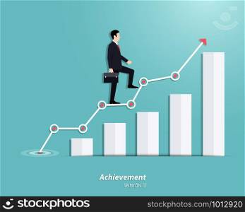 Business growth step. Businessman walking up to the steps or success chart. Achievement, Career, Vector illustration flat