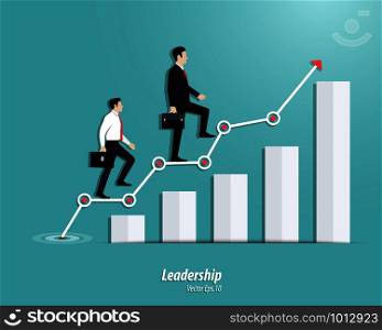 Business growth step. Businessman walking up to the steps or success chart. Achievement, Career, Team, Leadership, Vector illustration flat
