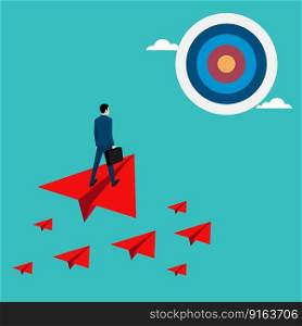 Business growth success. New business search ideas business. businessman stands on paper airplanes. Target, Vision, Achievement, Business vector flat concept illustration 