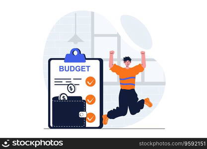 Business growth web concept with character scene. Man celebrating increase in financial profit and budget. People situation in flat design. Vector illustration for social media marketing material.