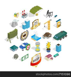 Business hall icons set. Isometric set of 25 business hall vector icons for web isolated on white background. Business hall icons set, isometric style