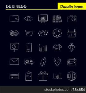 Business Hand Drawn Icon for Web, Print and Mobile UX/UI Kit. Such as: World, Gift, Delivery, Transport, Gift, Box, Deliver, Camera, Pictogram Pack. - Vector