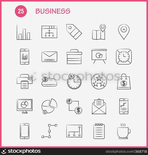 Business  Hand Drawn Icons Set For Infographics, Mobile UX/UI Kit And Print Design. Include  Network, Internet, Sharing, Networking, Monitor, Share, Search, Computer, Collection Modern Infographic Logo and Pictogram. - Vector