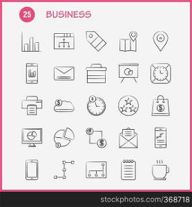 Business  Hand Drawn Icons Set For Infographics, Mobile UX/UI Kit And Print Design. Include  Network, Internet, Sharing, Networking, Monitor, Share, Search, Computer, Collection Modern Infographic Logo and Pictogram. - Vector