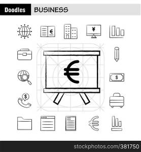 Business Hand Drawn Icons Set For Infographics, Mobile UX/UI Kit And Print Design. Include: Cloud, Money, Dollar, Coin, Gear, Money, Idea, Bulb, Collection Modern Infographic Logo and Pictogram. - Vector