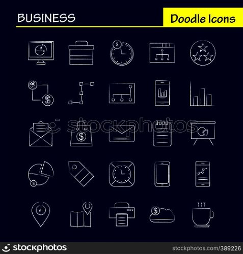 Business Hand Drawn Icons Set For Infographics, Mobile UX/UI Kit And Print Design. Include: Network, Internet, Sharing, Networking, Monitor, Share, Search, Computer, Collection Modern Infographic Logo and Pictogram. - Vector