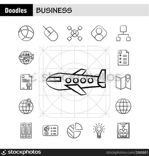 Business Hand Drawn Icons Set For Infographics, Mobile UX/UI Kit And Print Design. Include: Laptop Graph, Graph, Laptop, Computer, Dart Game, Focus, Eps 10 - Vector