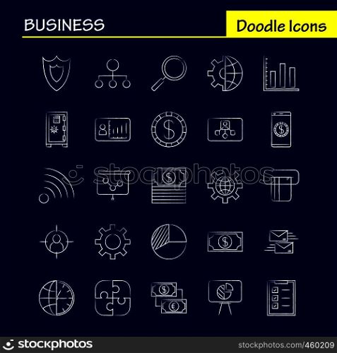 Business Hand Drawn Icons Set For Infographics, Mobile UX/UI Kit And Print Design. Include: Internet, Globe, Global, Communication, Mouse, Computer, Device, Pointer, Eps 10 - Vector