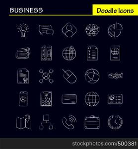 Business Hand Drawn Icons Set For Infographics, Mobile UX/UI Kit And Print Design. Include: Laptop Graph, Graph, Laptop, Computer, Dart Game, Focus, Eps 10 - Vector