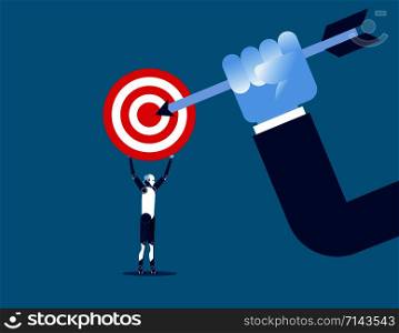 Business hand holding arrow and target. Concept business vector illustration. Automation technology.